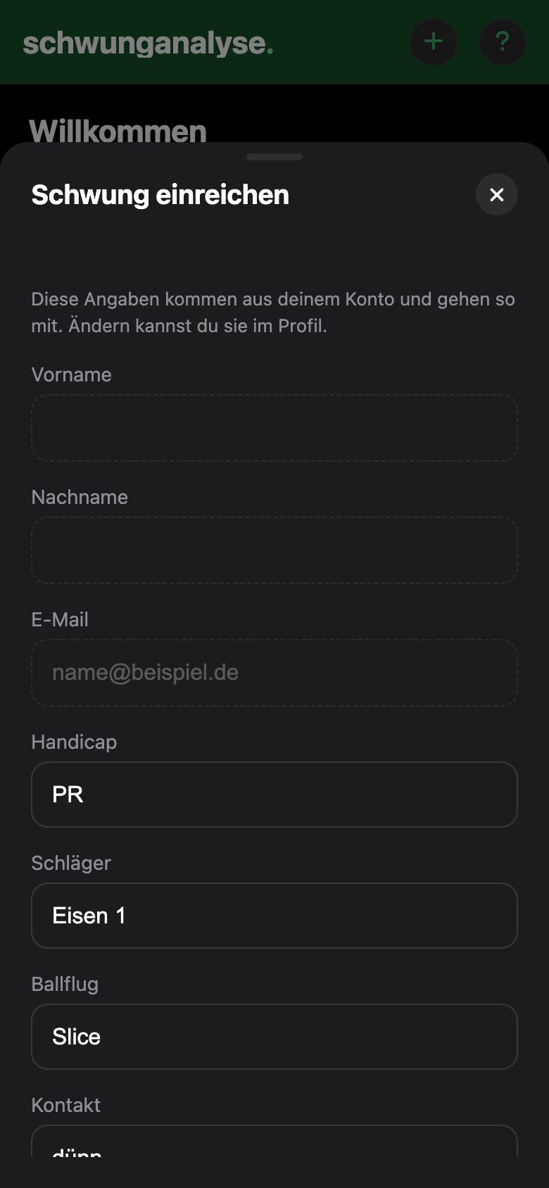 Formular Schwung einreichen in der App