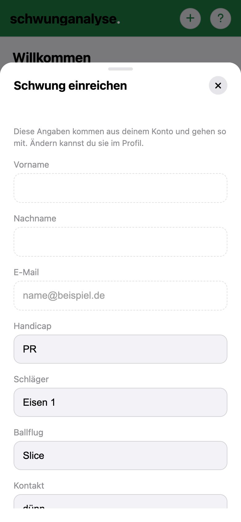 Formular Schwung einreichen in der App