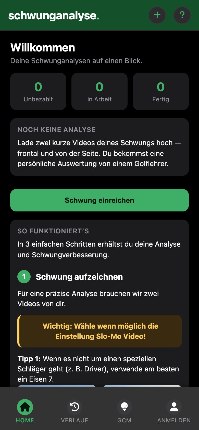 Startseite der App